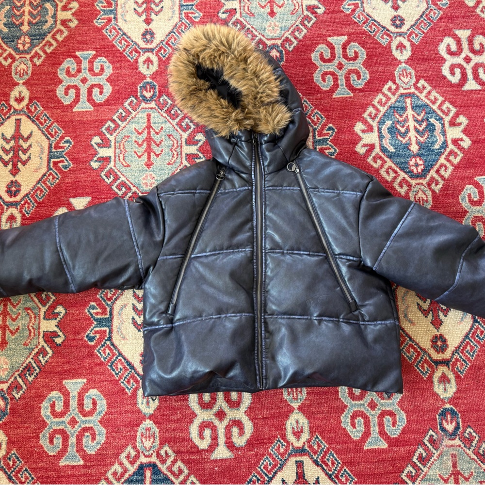 Black Puffer Jacket with Faux Fur Hood